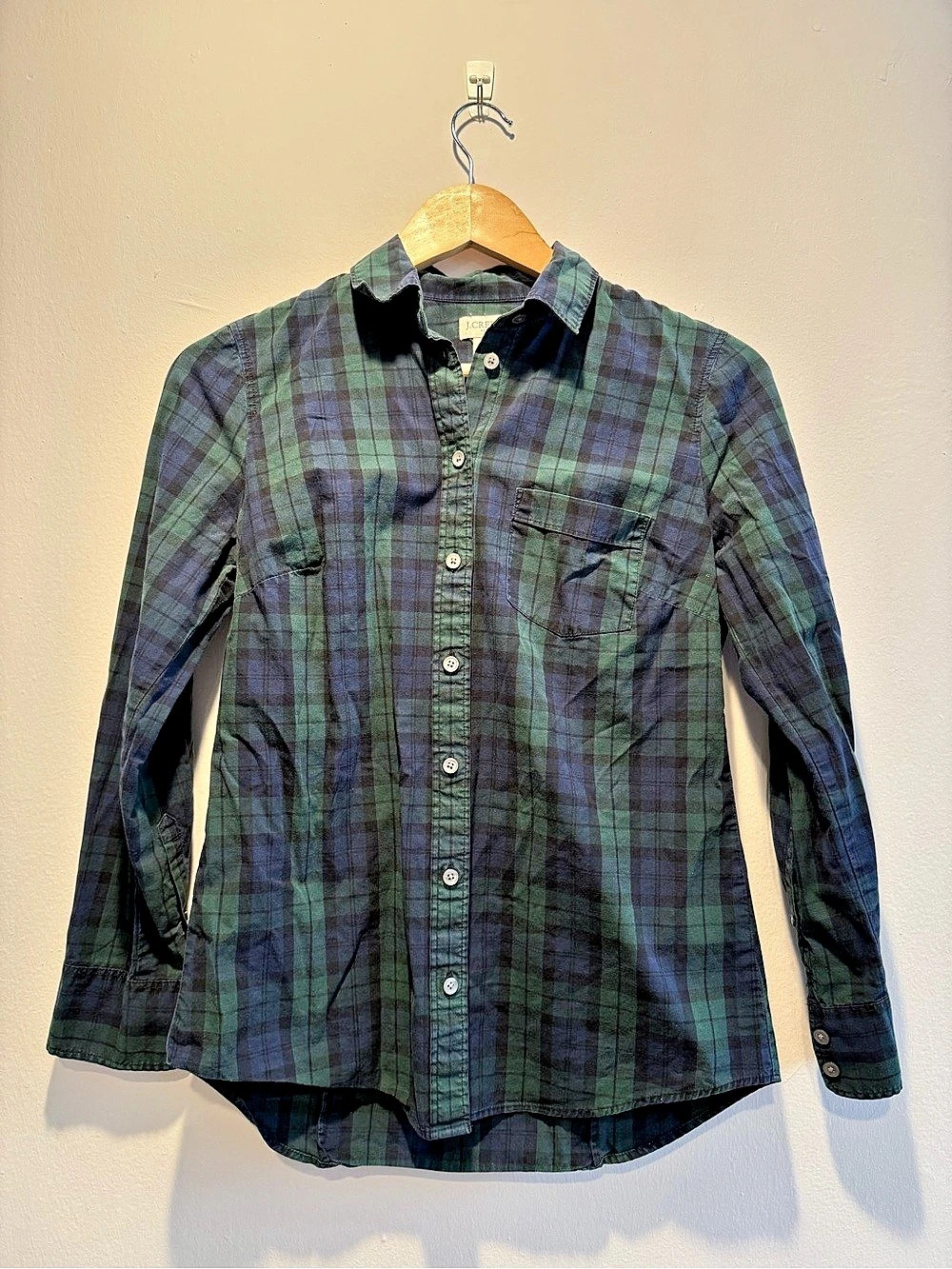 J.Crew Black Watch Plaid Stretch Cotton Button-Down Shirt Plaid Button Down